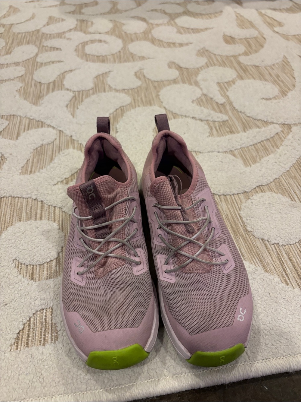 On Running Kids Pink Sneakers with Neon Green Toe